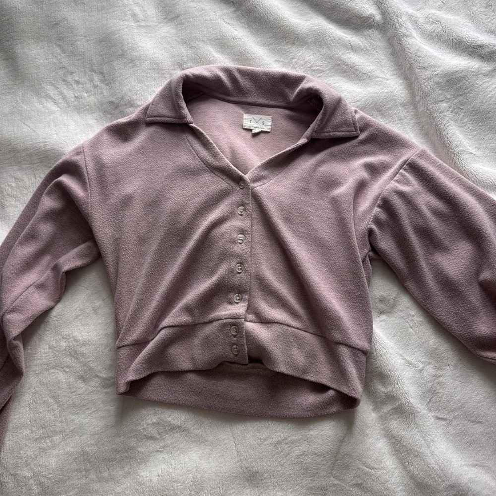 Thread & Supply Cropped Collared Button-Up Cardigan - Mauve